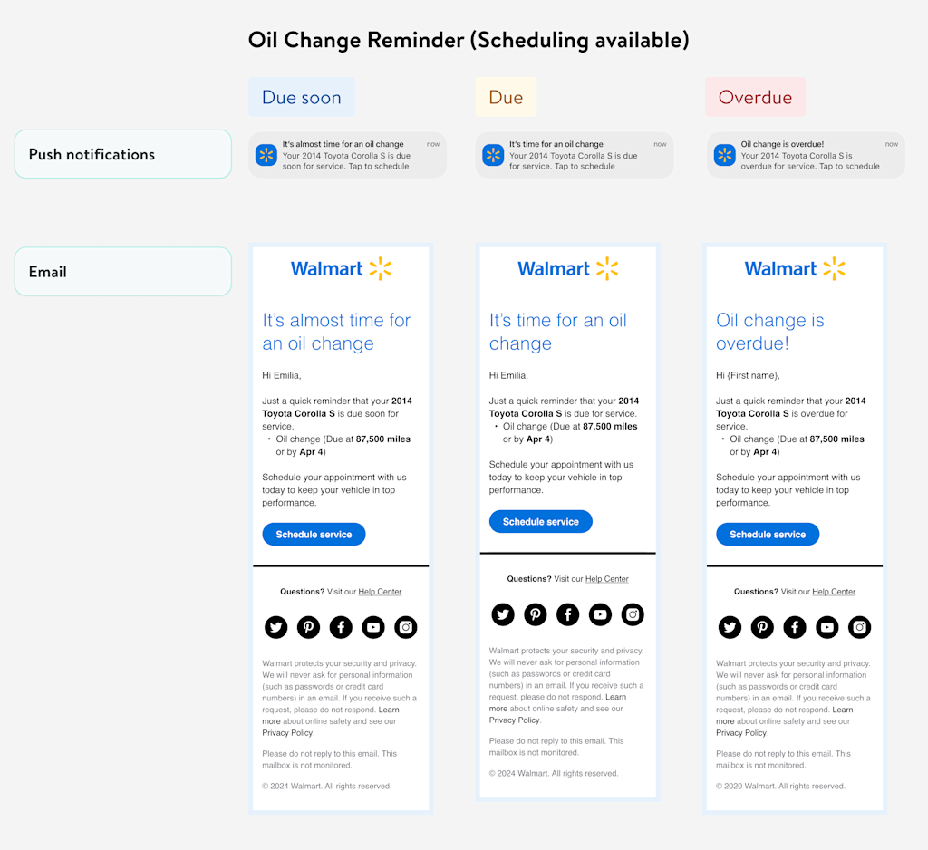 Notification statuses and accompanying messaging.