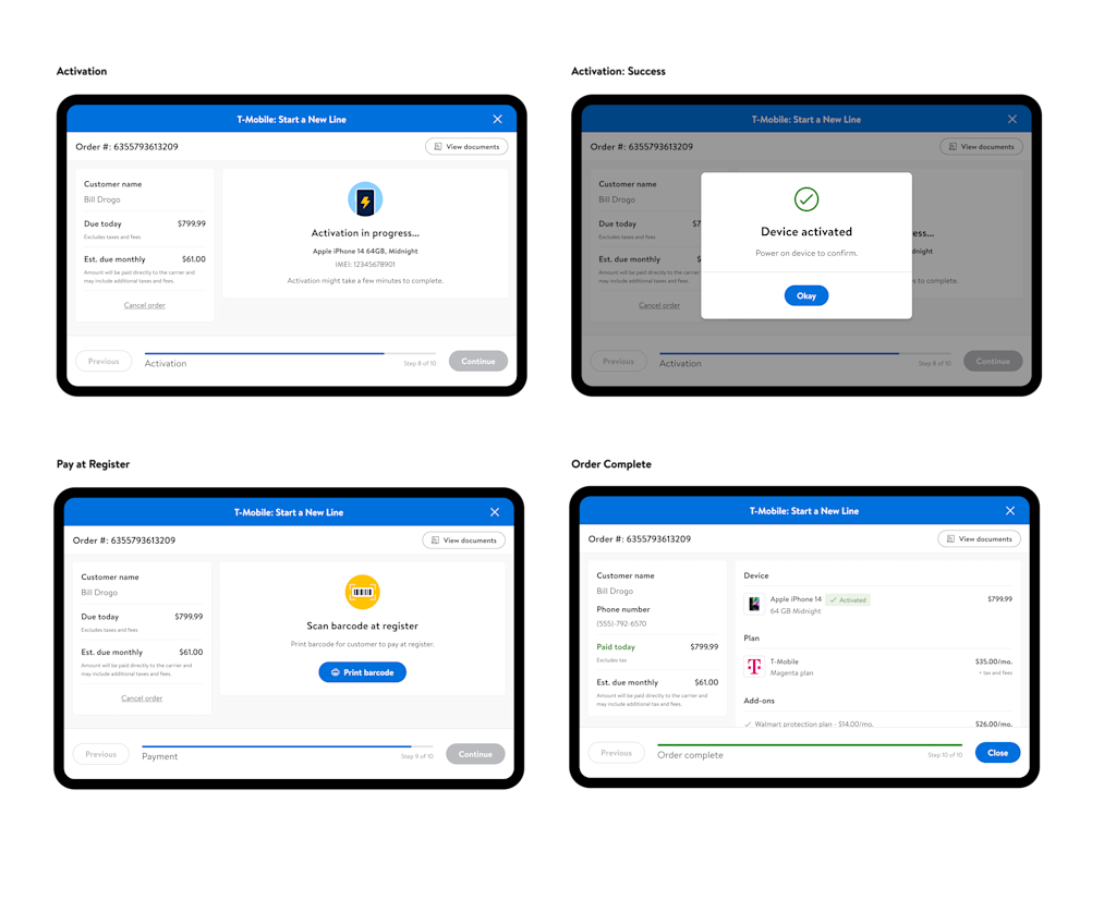 Final checkout screens