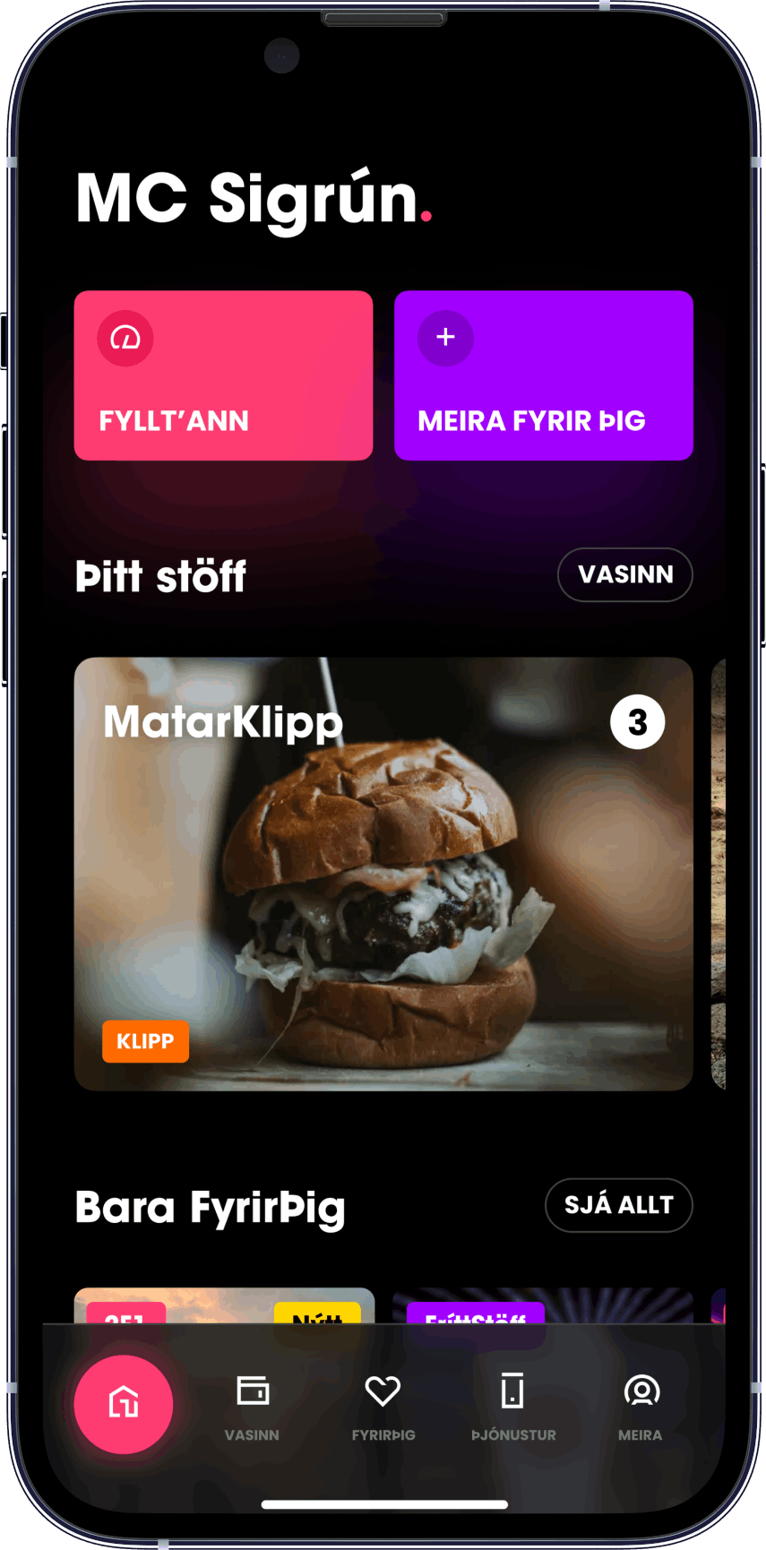 Mynd af nova appinu
