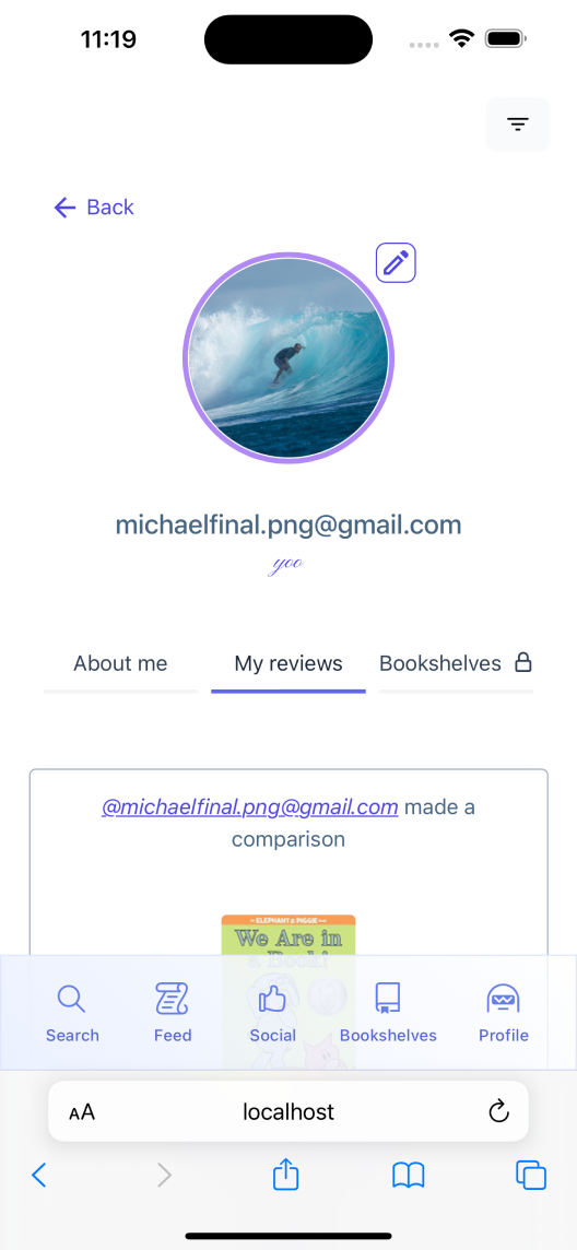 User page with reviews