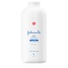 Johnson's baby powder in a 11 oz white bottle, labeled with no parabens, phthalates, or dyes.