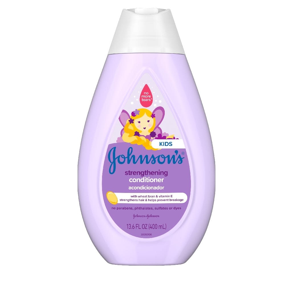 Johnson's Baby Kids Strengthening Conditioner with wheat bran and vitamin E, 13.6 fl oz (400 ml), no parabens, phthalates, sulfates or dyes.