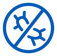 Icon of germs with a diagonal line crossing through, indicating removal of 95% of dirt and germs for Johnson's baby care.