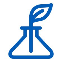 A blue icon of a flask with a green leaf sprouting from it, representing the natural derivation of Johnson's Baby formula.