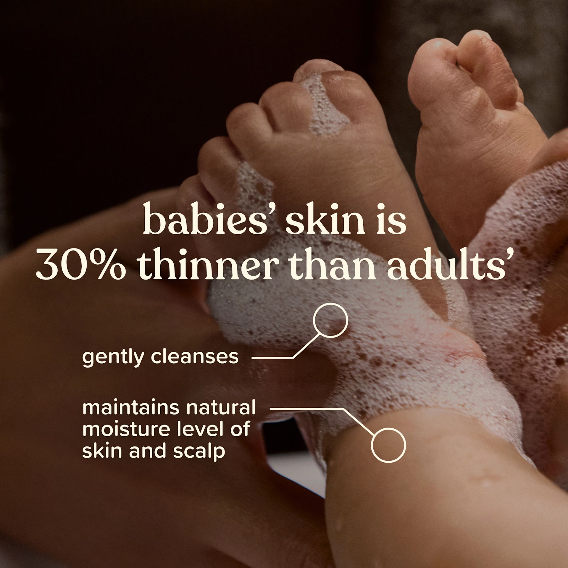Babies skin is 30% thinner than adults, gently cleanses, maintains natural moisture