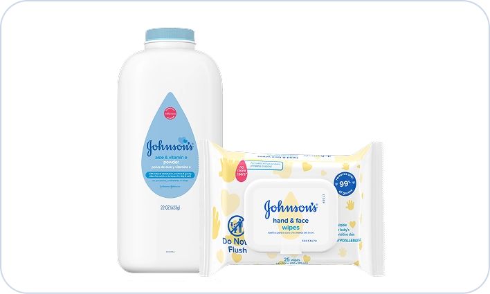 Baby Powder card image, featuring lavender and aloe & vitamin E powders