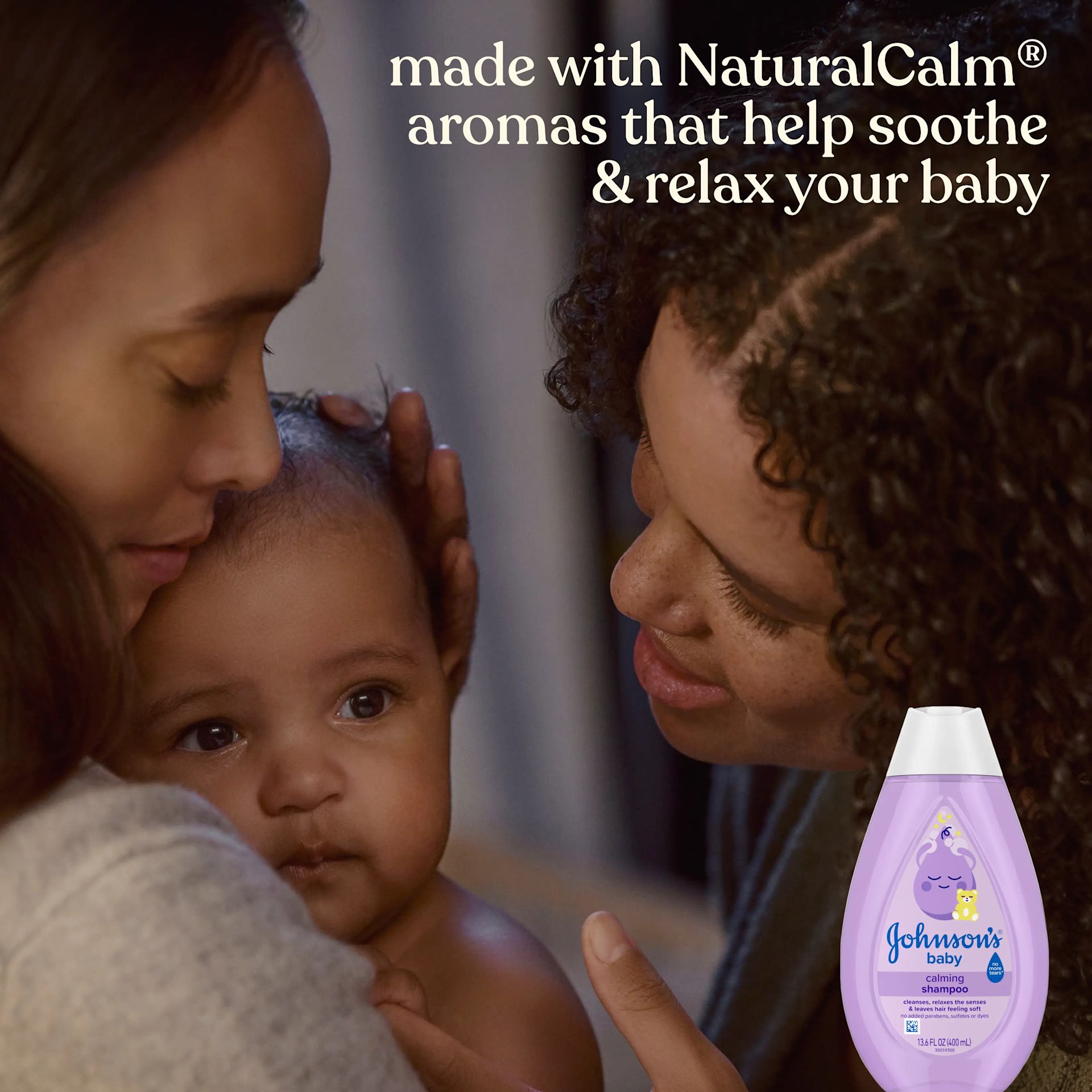 Johnson's® Calming Baby Shampoo with NaturalCalm aromas that help soothe & relax baby