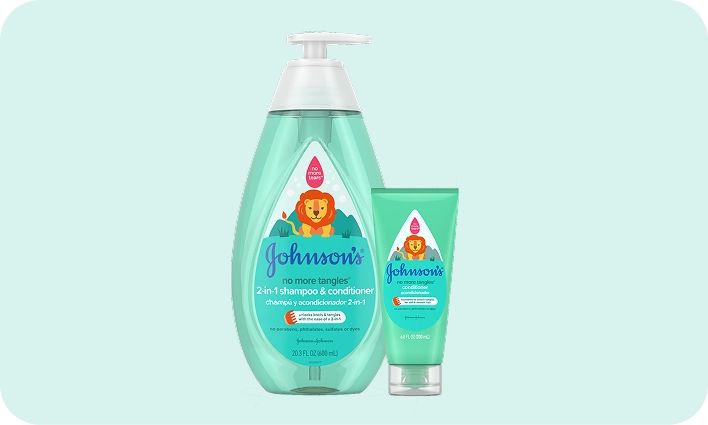 No More Tangles products card image, featuring JOHNSON’S® No More Tangles lineup