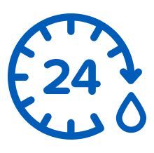 24-hour clock icon with a droplet, representing long-lasting moisturization.