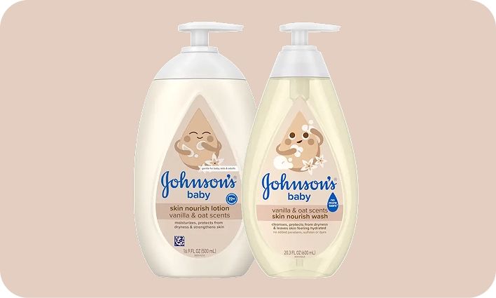 Skin Nourish products card image, featuring JOHNSON’S® Skin Nourish lineup