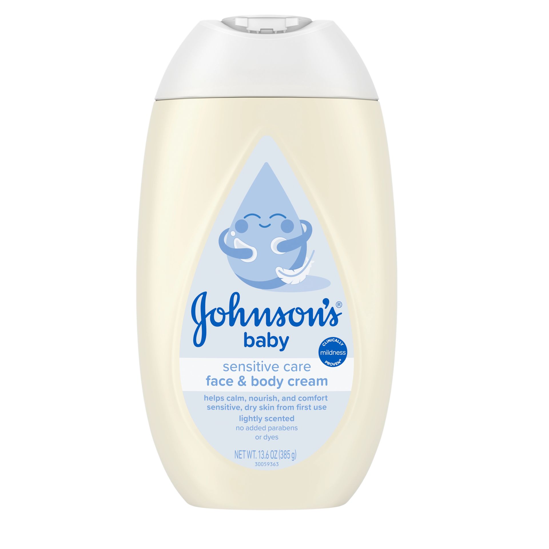 Front Pack shot of Johnson's® Sensitive Care Face & Body Baby Cream 13.6FL OZ 400ML