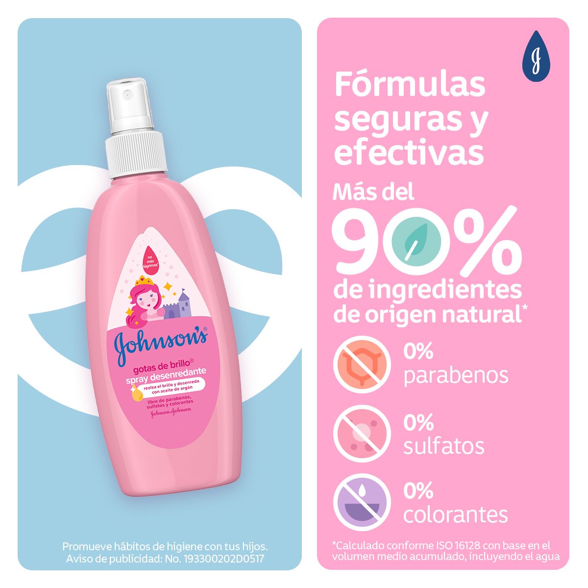 JOHNSON’S® spray para peinar gotas de brillo