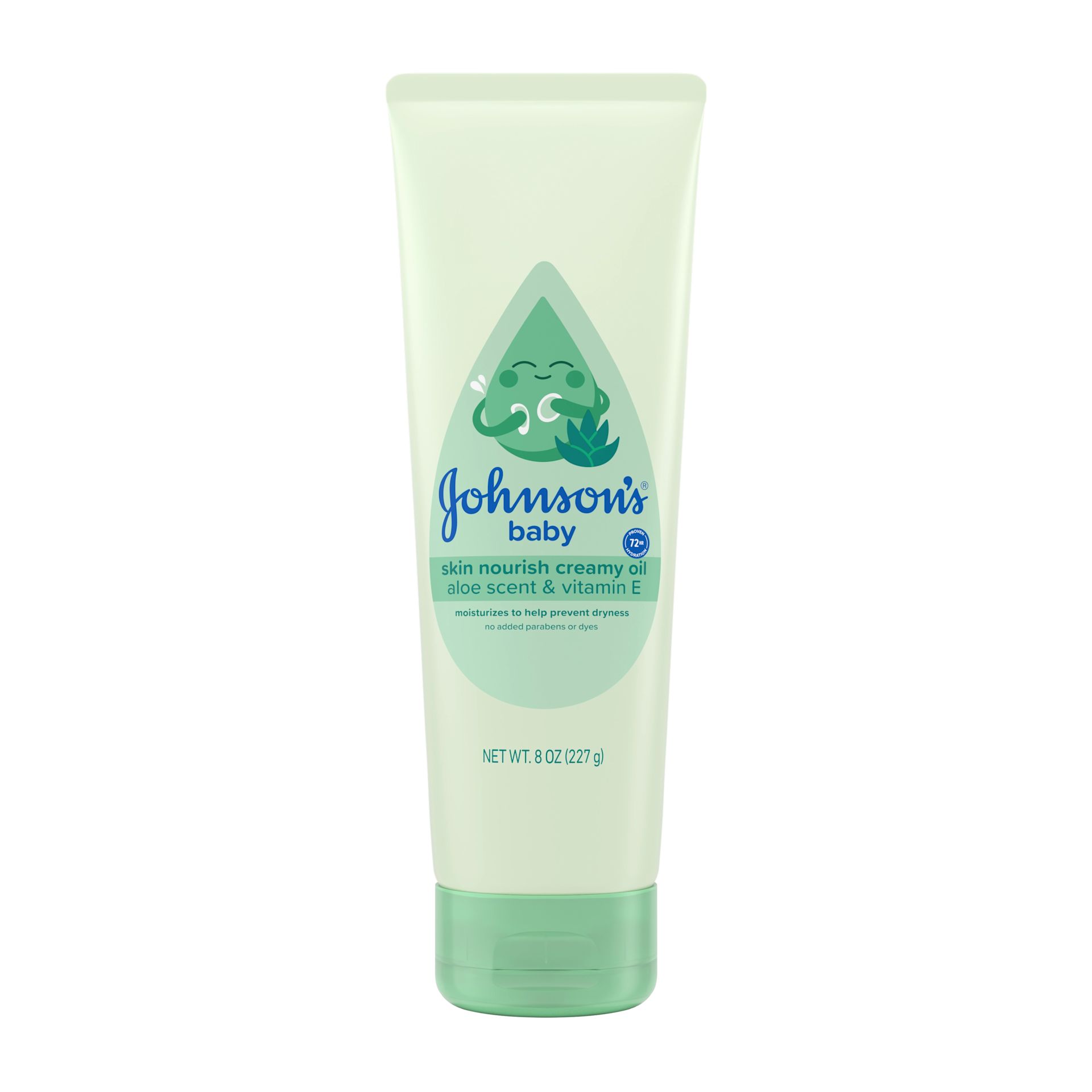Front Pack shot of Johnson's® Baby Creamy Oil with Aloe & Vitamin E 8FL OZ 227ML
