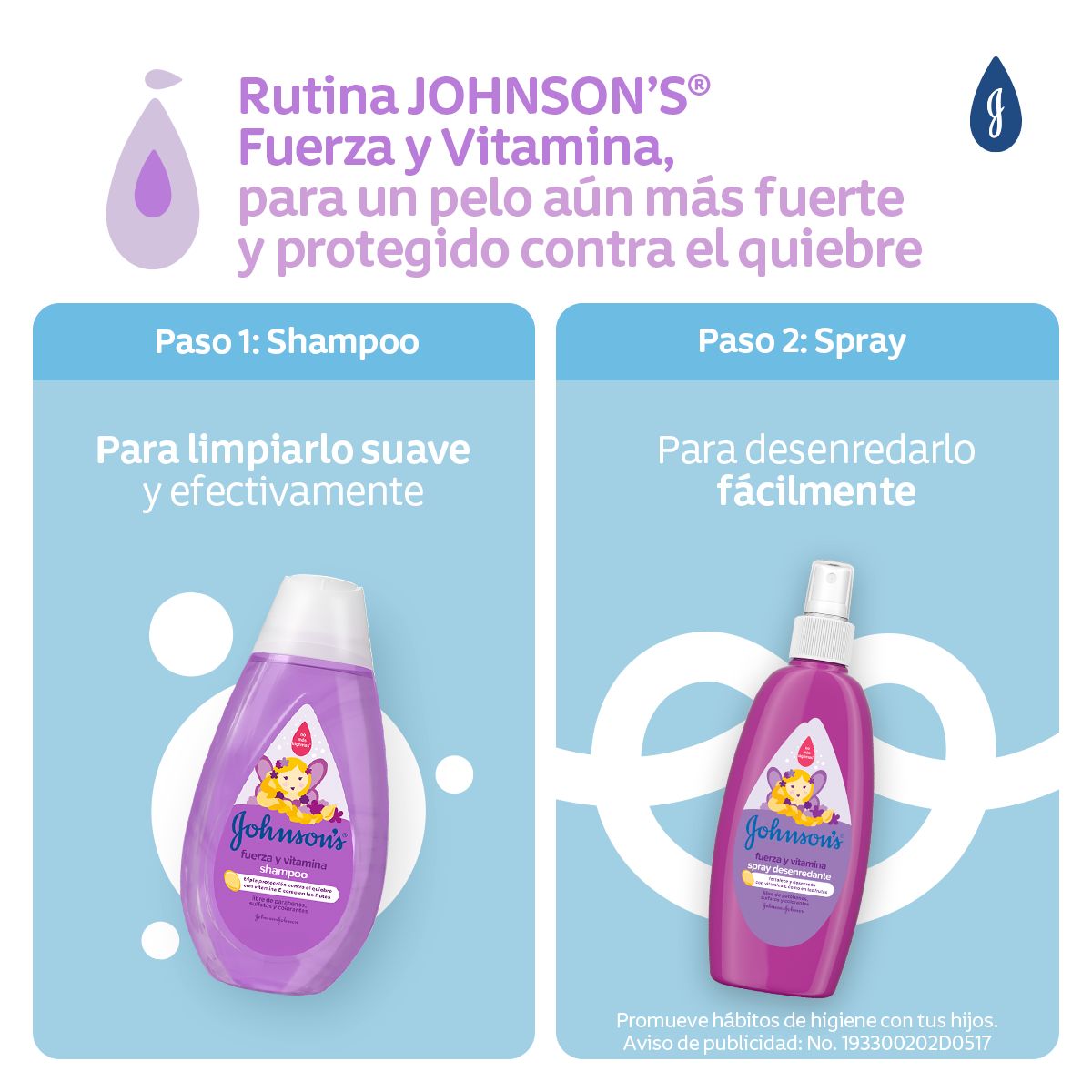 JOHNSON’S® spray para peinar fuerza y vitamina