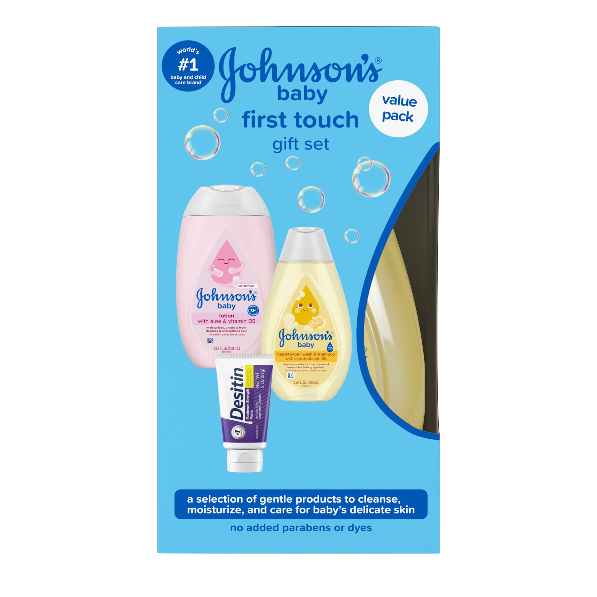 Side Pack shot of Johnson's® First Touch® Baby Gift Set