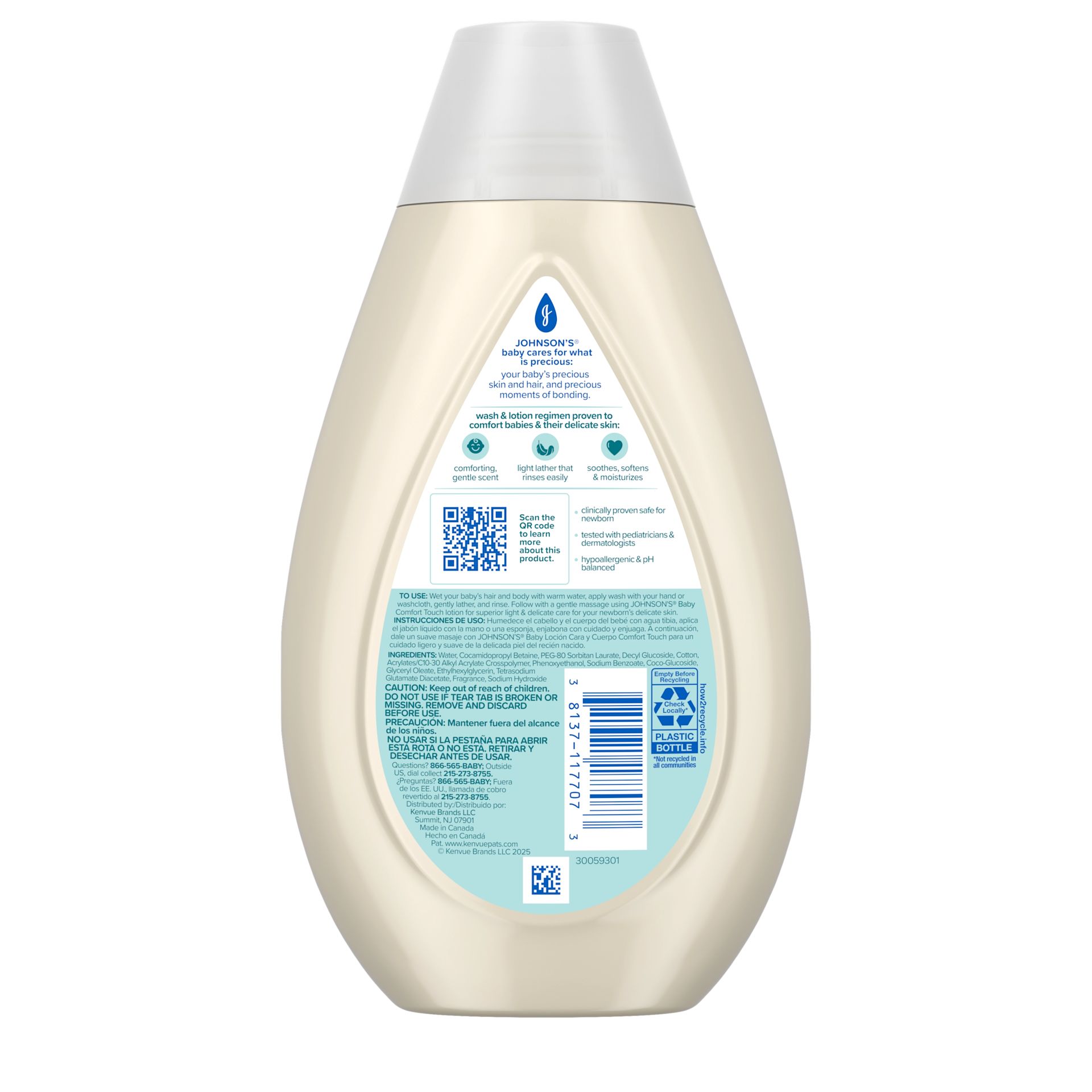Back pack shot of Johnson's® Baby Comfort Touch Newborn Baby Face & Body Lotion 13.6oz