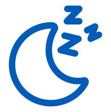 Blue crescent moon with three blue Z's indicating sleep.