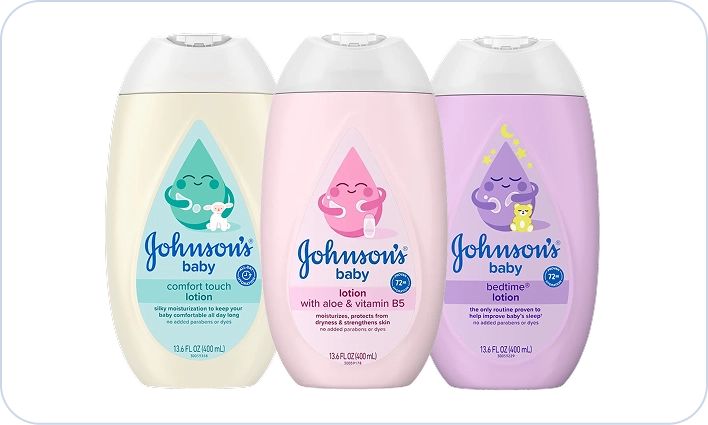 Baby Lotion card image, featuring comfort touch, lotion and bedtime lotions