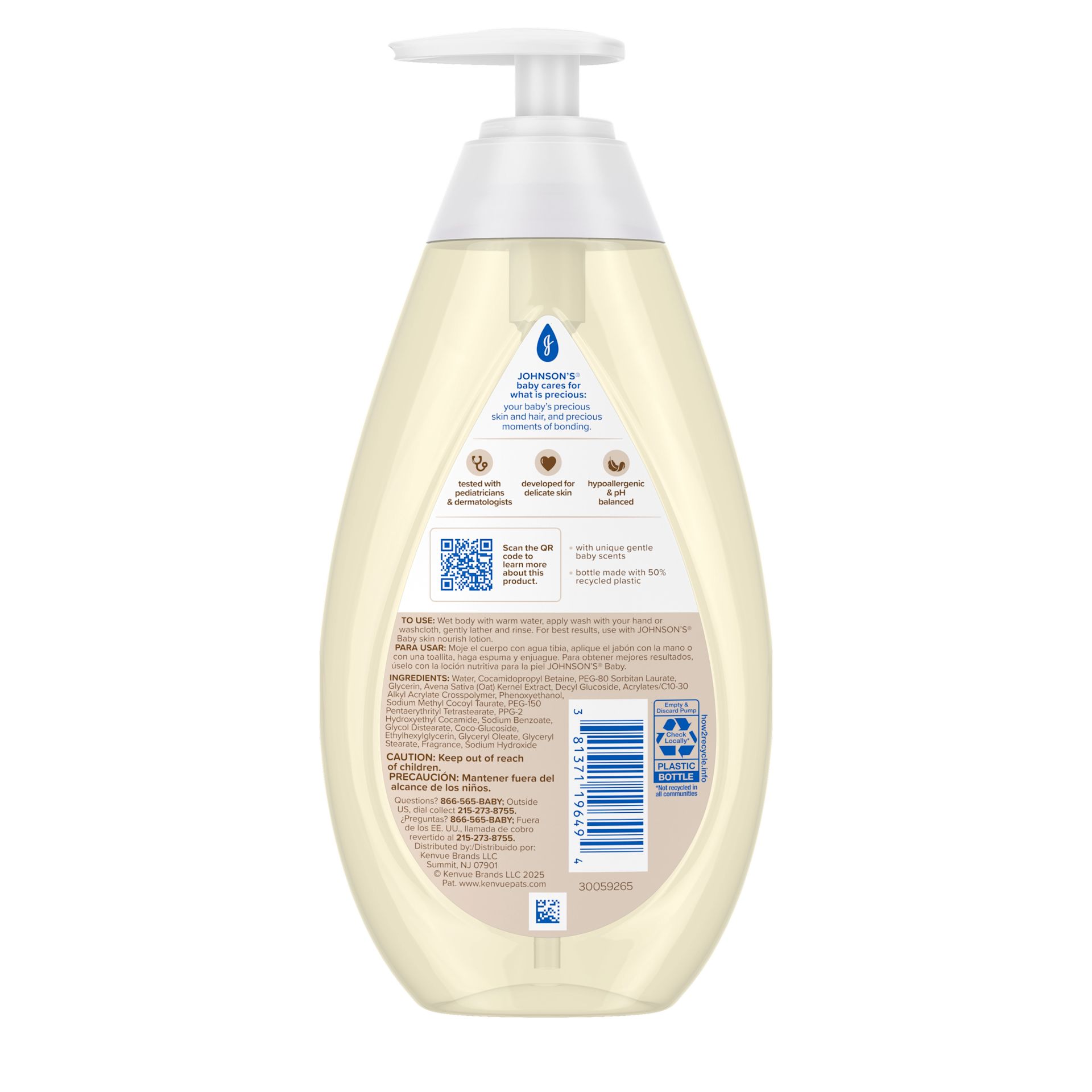 Back Pack shot of Johnson's® Skin Nourish Moisture Wash Vanilla Oat Scents 20.3FL OZ 600ML