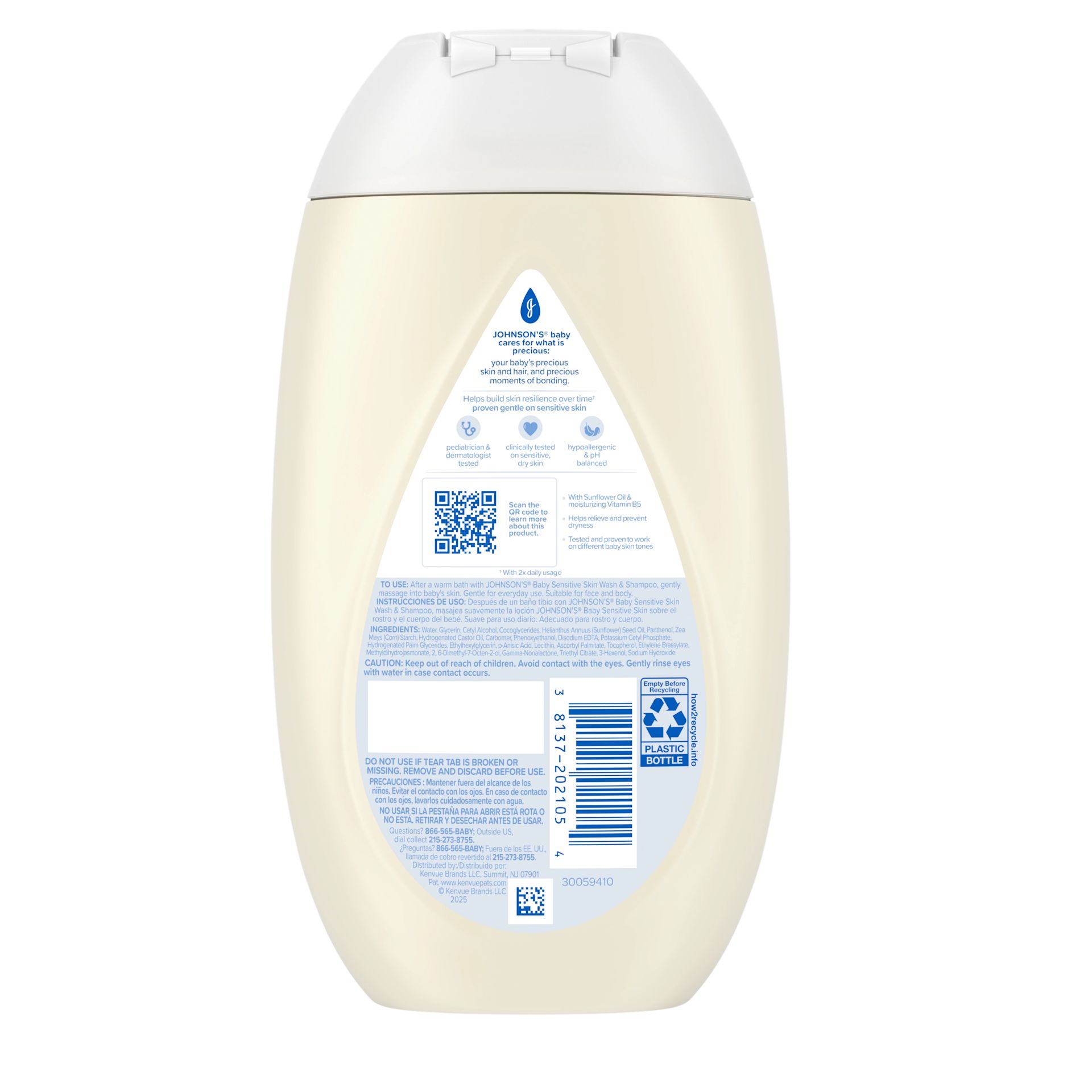Back Pack shot of Johnson's® Sensitive Care Face & Body Baby Cream 13.6FL OZ 400ML