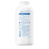 Back view of Johnson's baby powder in a 9 oz white bottle showing usage instructions and ingredients.