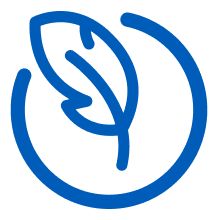 Blue icon of a leaf within a circle, symbolizing gentleness and care for delicate skin.