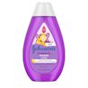 Johnson's Baby Kids Strengthening Shampoo bottle, 13.6 fl oz, with a purple label featuring a yellow bear and butterfly illustration.