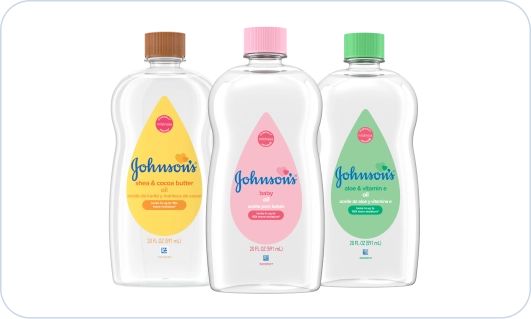 Baby Oil card image, featuring shea & cocoa butter, baby and aloe & vitamin E oils