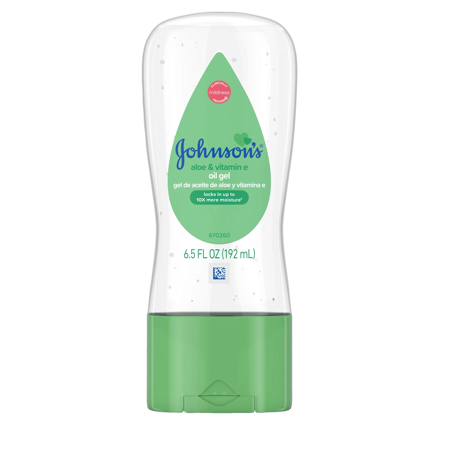 Front Pack shot of Johnson's® Baby Aloe & Vitamin E Oil Gel 6.5oz 192ML
