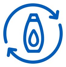 Recycling symbol with a bottle icon inside, indicating eco-friendly packaging.