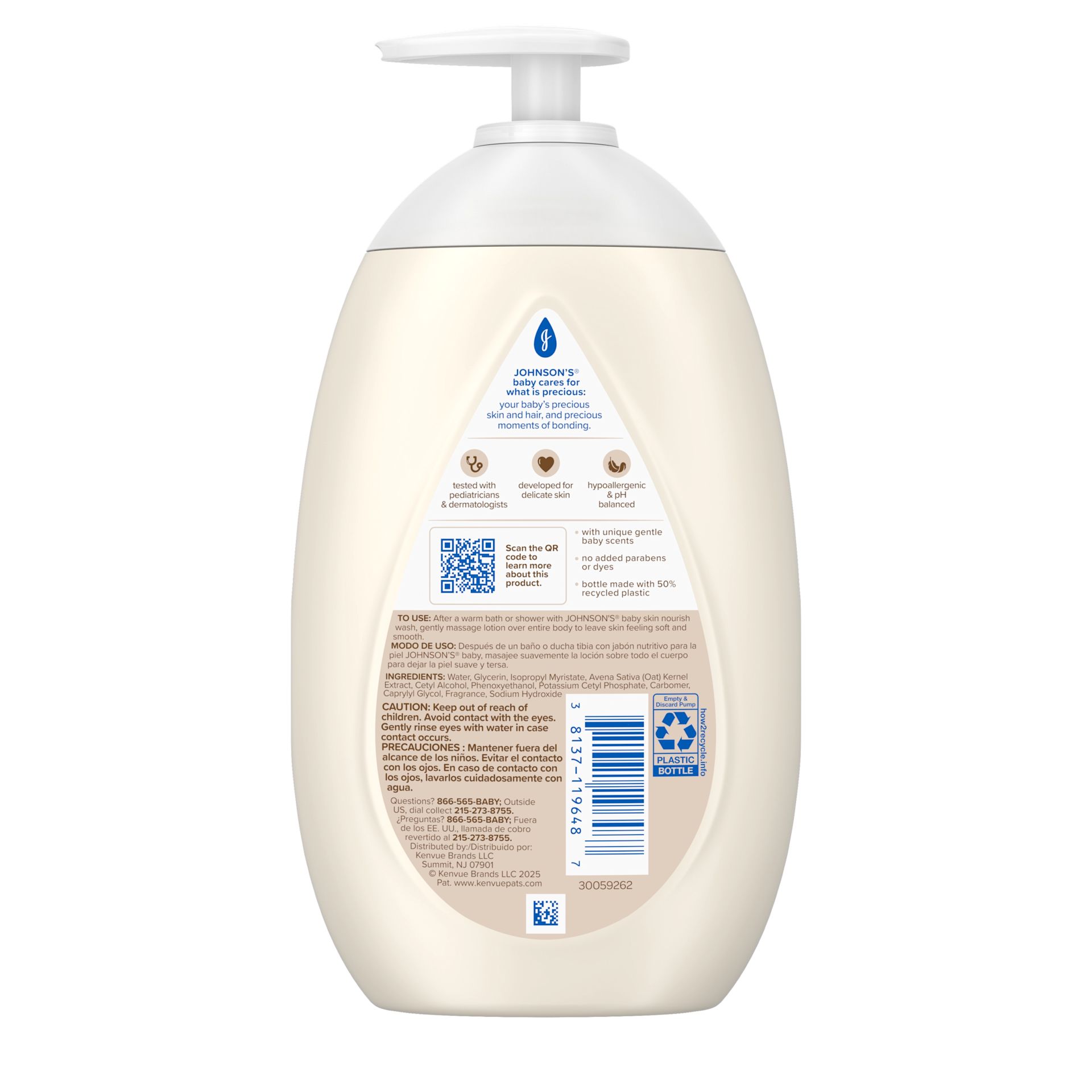 Back Pack shot of Johnson's® Skin Nourish Moisturizing Lotion Vanilla Oat Scents 16.9FL OZ 500ML