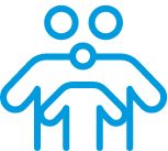 Blue icon of two figures embracing, representing family support and community care.