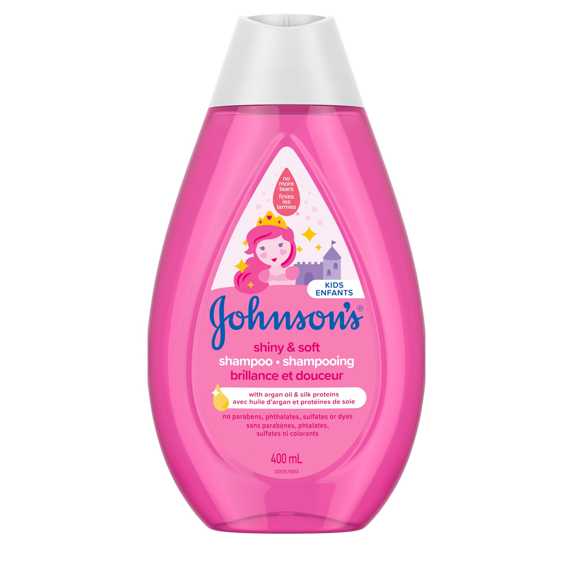 Front shot of Johnson’s® Kids Shiny & Soft Shampoo, squeeze tube, 400 mL