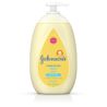 A bottle of Johnson's head-to-toe lotion with a yellow label, indicating it is gentle and free of parabens, phthalates, or dyes.