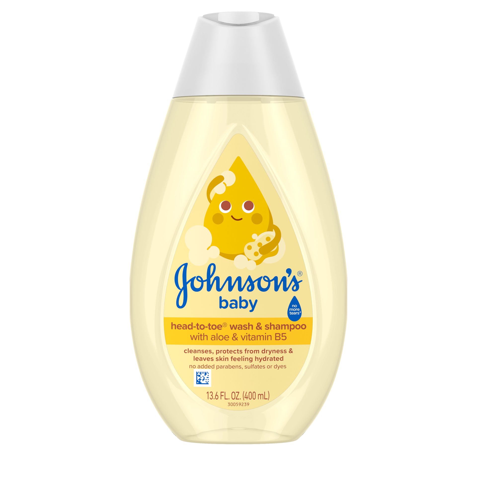 Front Pack of Johnson's baby head-to-toe 13.6 FZ OZ 400ML - wash and shampoo, in a bottle.