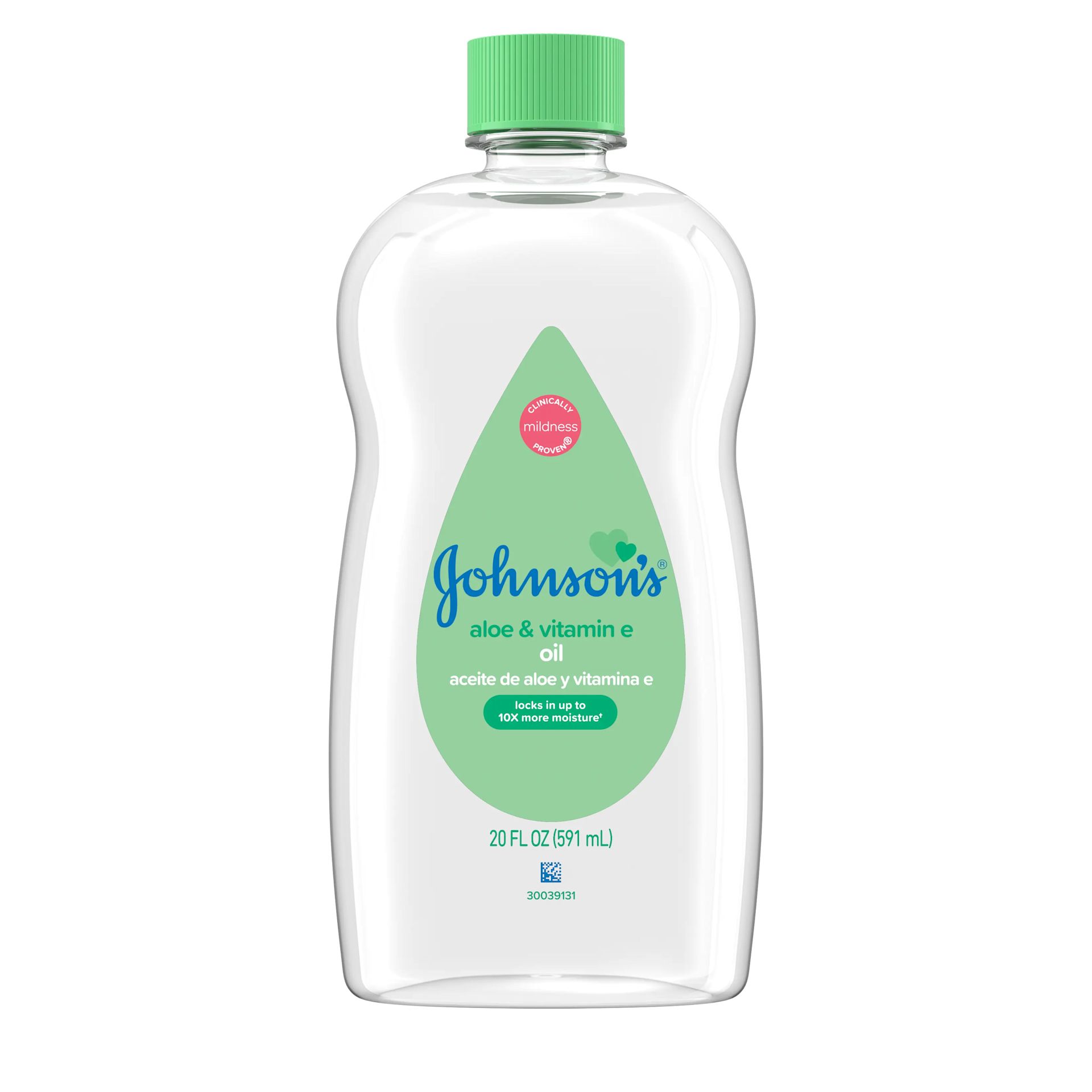 Front Pack shot of Johnson's® Baby Aloe & Vitamin E Oil 20oz 591ML