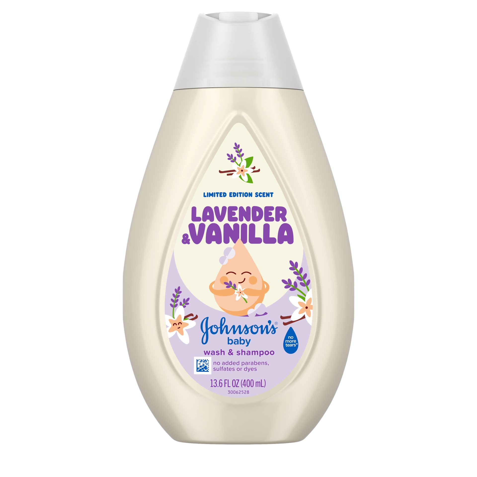  Front Pack Shot of JOHNSON’S® Baby Wash & Shampoo, Lavender & Vanilla Scent, 13.6oz
