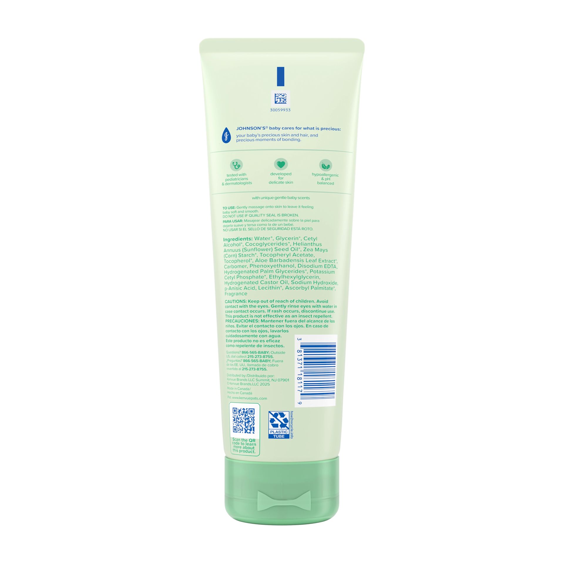 Back Pack shot of Johnson's® Baby Creamy Oil with Aloe & Vitamin E 8FL OZ 227ML