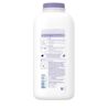 A white bottle with a purple cap displaying text and symbols on the back, including instructions and barcode, against a plain white background. The bottle stands upright. Text: "JOHNSON'S Baby Powder...POWDER...".
