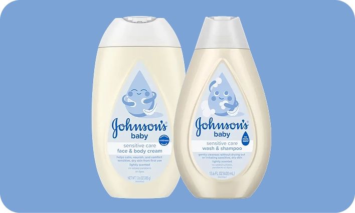 Sensitive Care products card image, featuring JOHNSON’S® Sensitive Care lineup