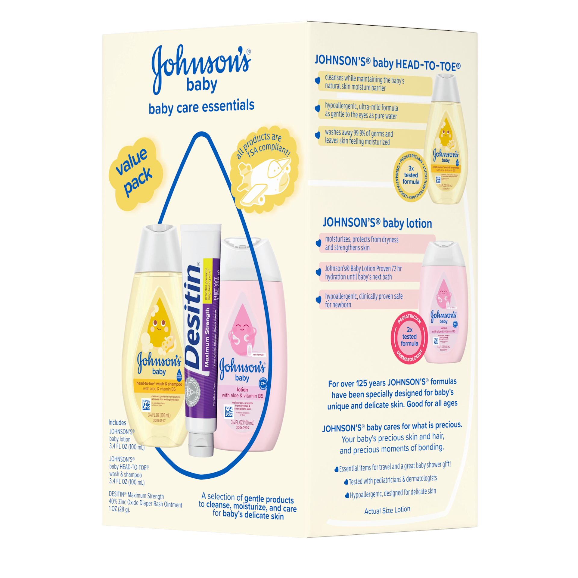 Turned Pack shot of Johnson's® Baby Care Essentials Gift Set