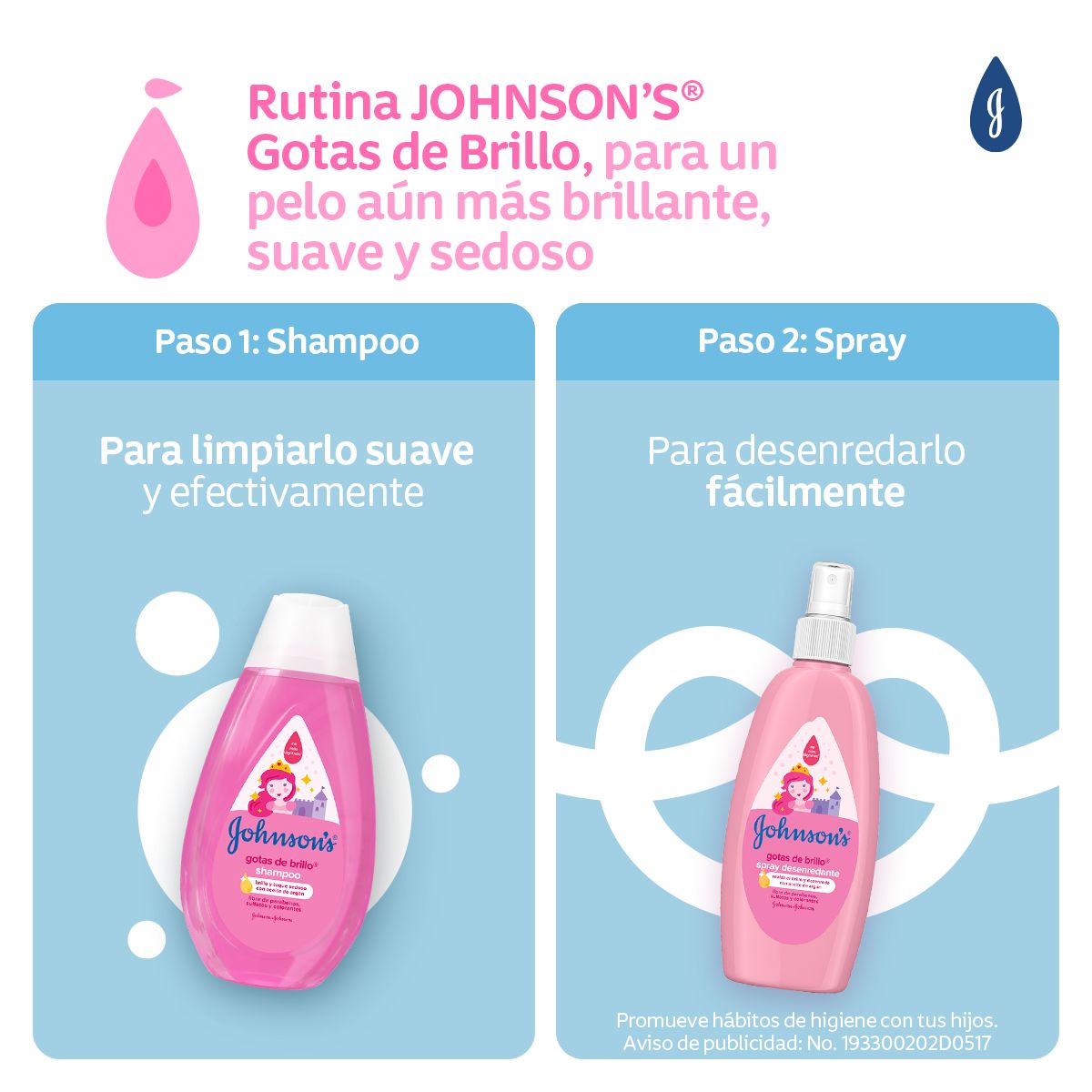 JOHNSON’S® spray para peinar gotas de brillo