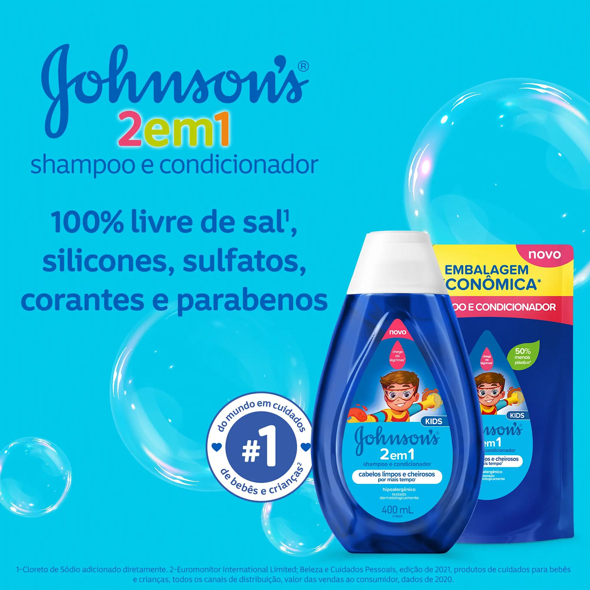 2 em 1 Shampoo e Condicionador Infantil JOHNSON’S® 400ml