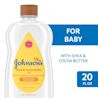 Johnson's Baby Shea & Cocoa Butter Oil, 20 fl oz bottle, with mildness guarantee, no parabens, phthalates, or dyes, locks in up to 10x more moisture, suitable for babies.