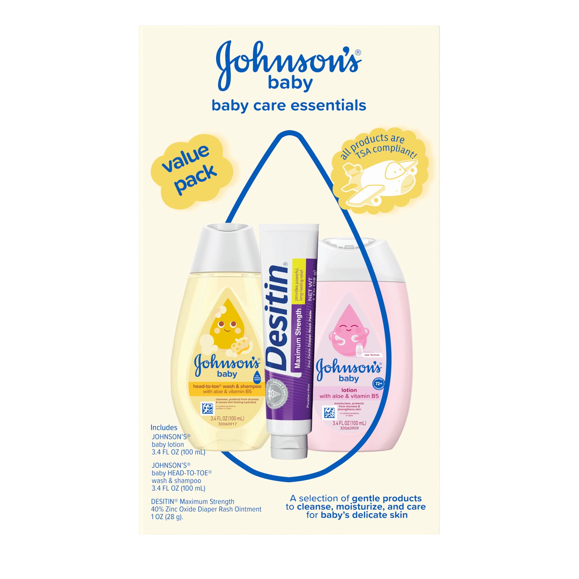 Front Pack shot of Johnson's® Baby Care Essentials Gift Set