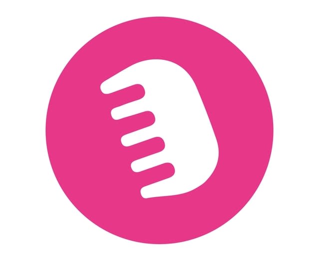 White comb-shaped icon centered against a bold pink circular background.