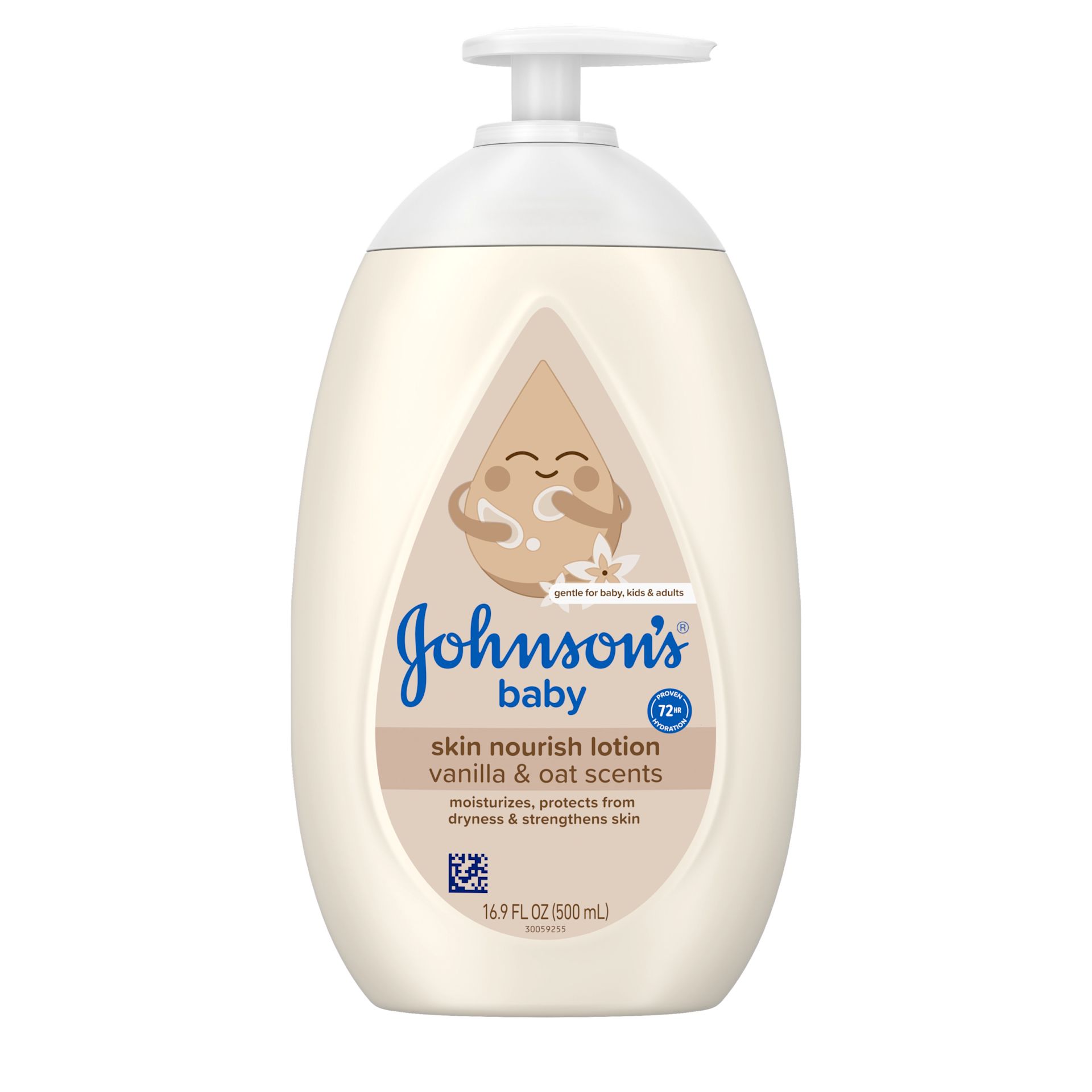 Front Pack shot of Johnson's® Skin Nourish Moisturizing Lotion Vanilla Oat Scents 16.9FL OZ 500ML