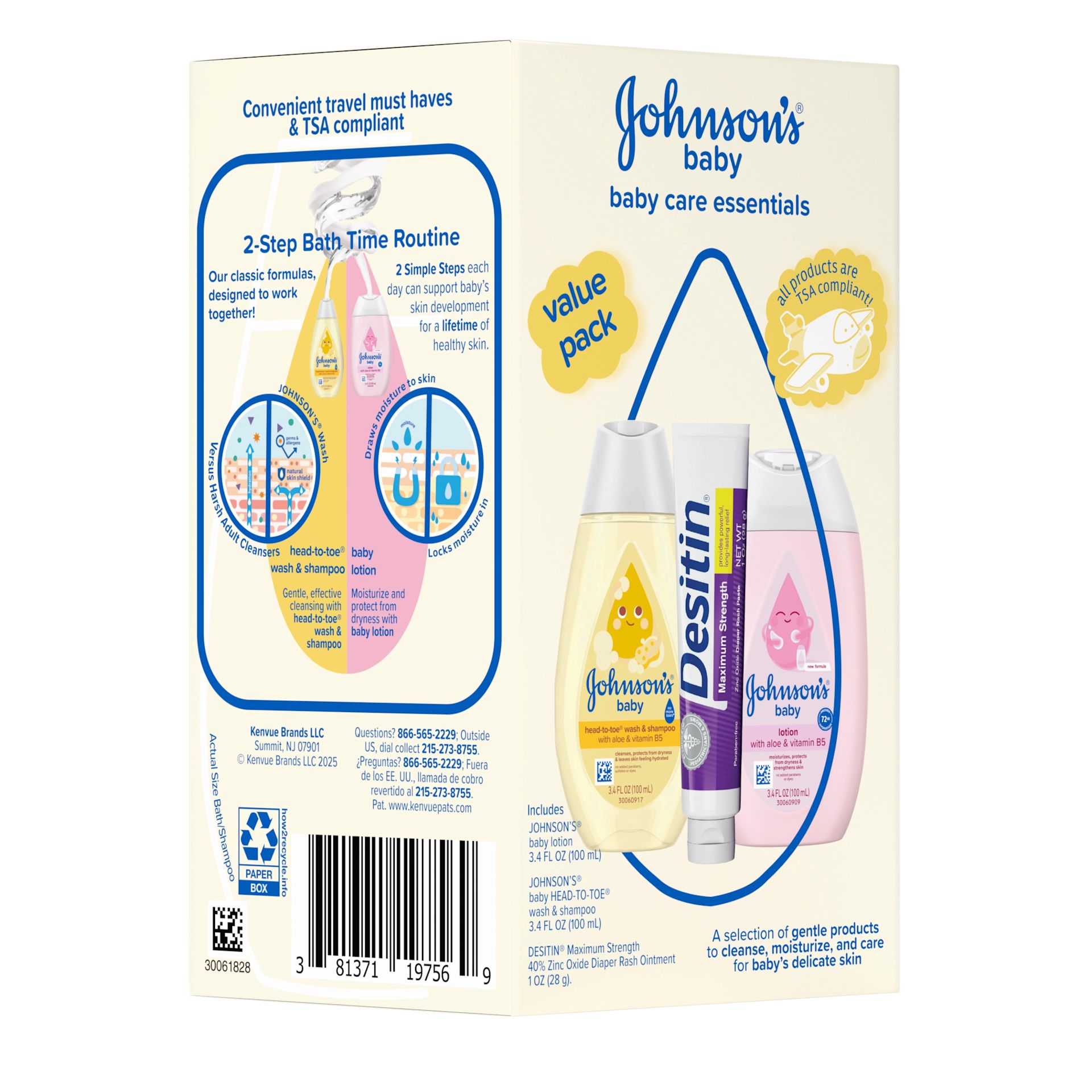 Turned Pack shot of Johnson's® Baby Care Essentials Gift Set