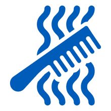 Blue comb with wavy lines indicating detangling, representing Johnsons Baby product for unlocking knots and tangles in hair.