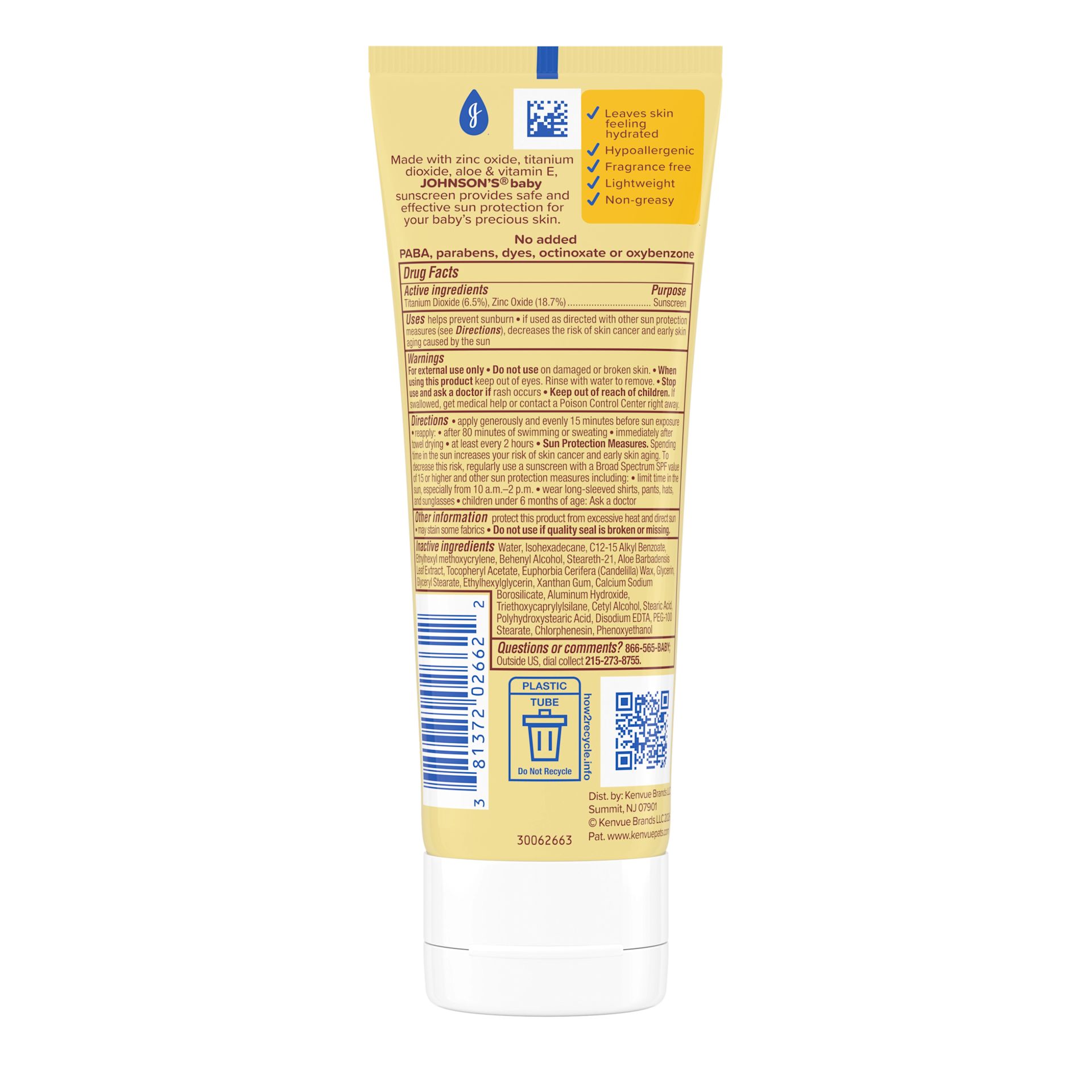 Back Pack Shot of Baby Mineral Sunscreen Lotion SPF 30 3oz
